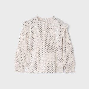 Size 4 Girls Mayoral Cream and Black Dotted Long Sleeve Top